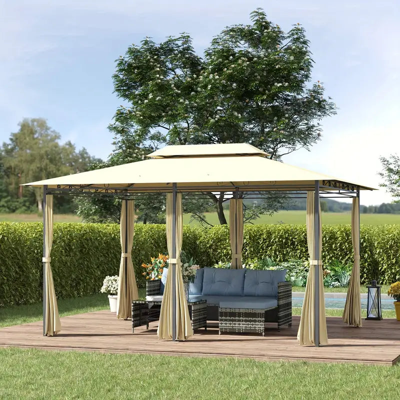 Oasis Haven Steel Frame Gazebo with Curtains