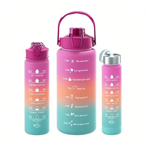 1pc Gradient Water Bottle With Large Capacity (2000ml/800ml/300ml) And Straw