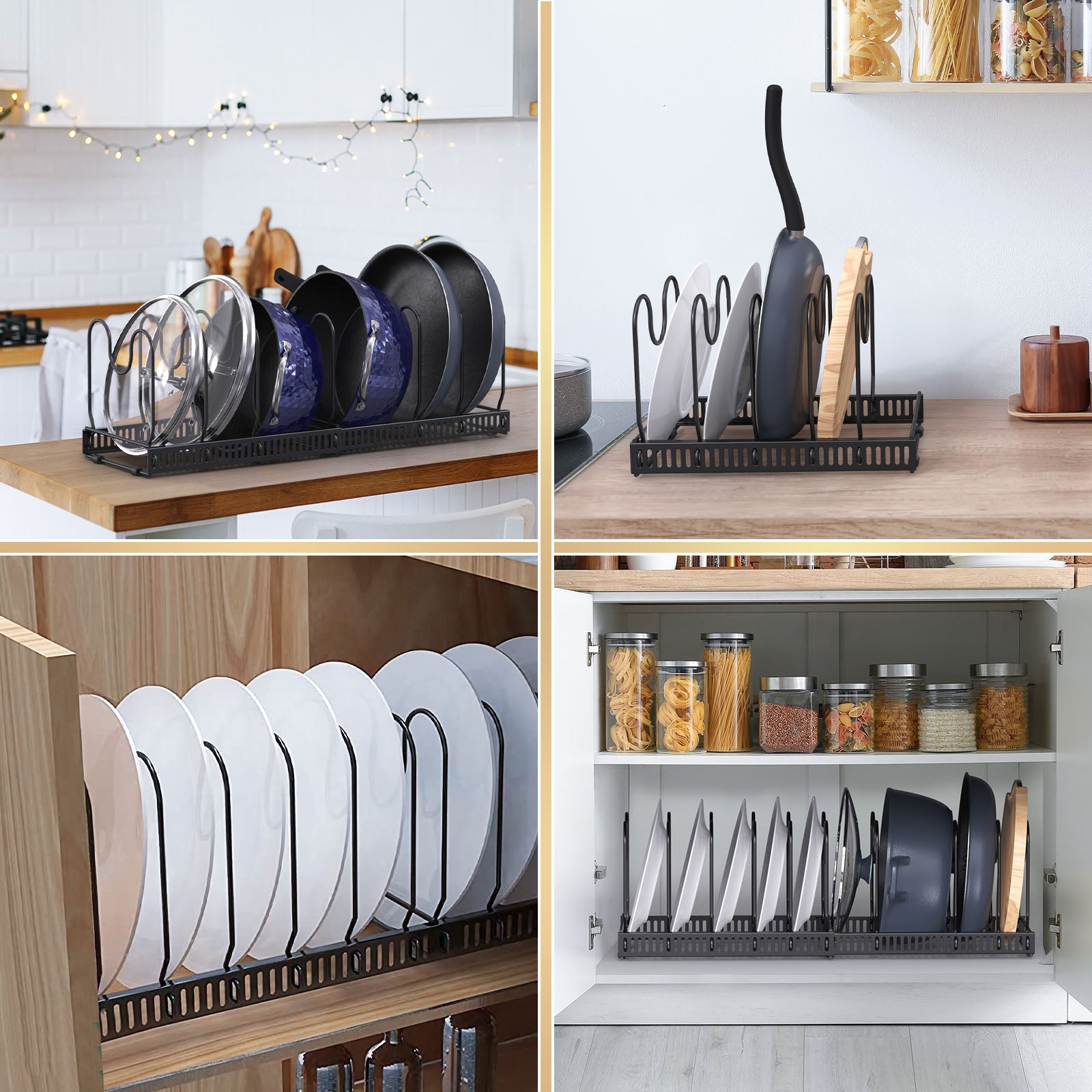 Expandable Pans Organizer Rack, Pot And Pan Lid Holder Kitchen utensils