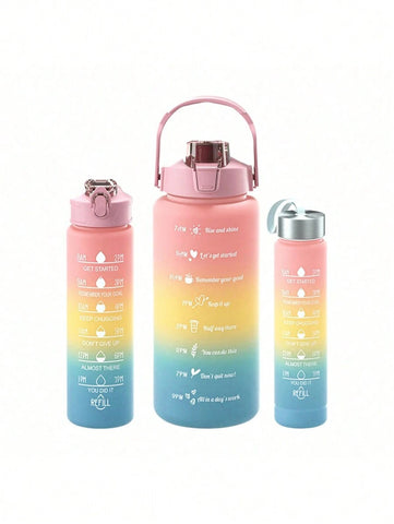 1pc Gradient Water Bottle With Large Capacity (2000ml/800ml/300ml) And Straw